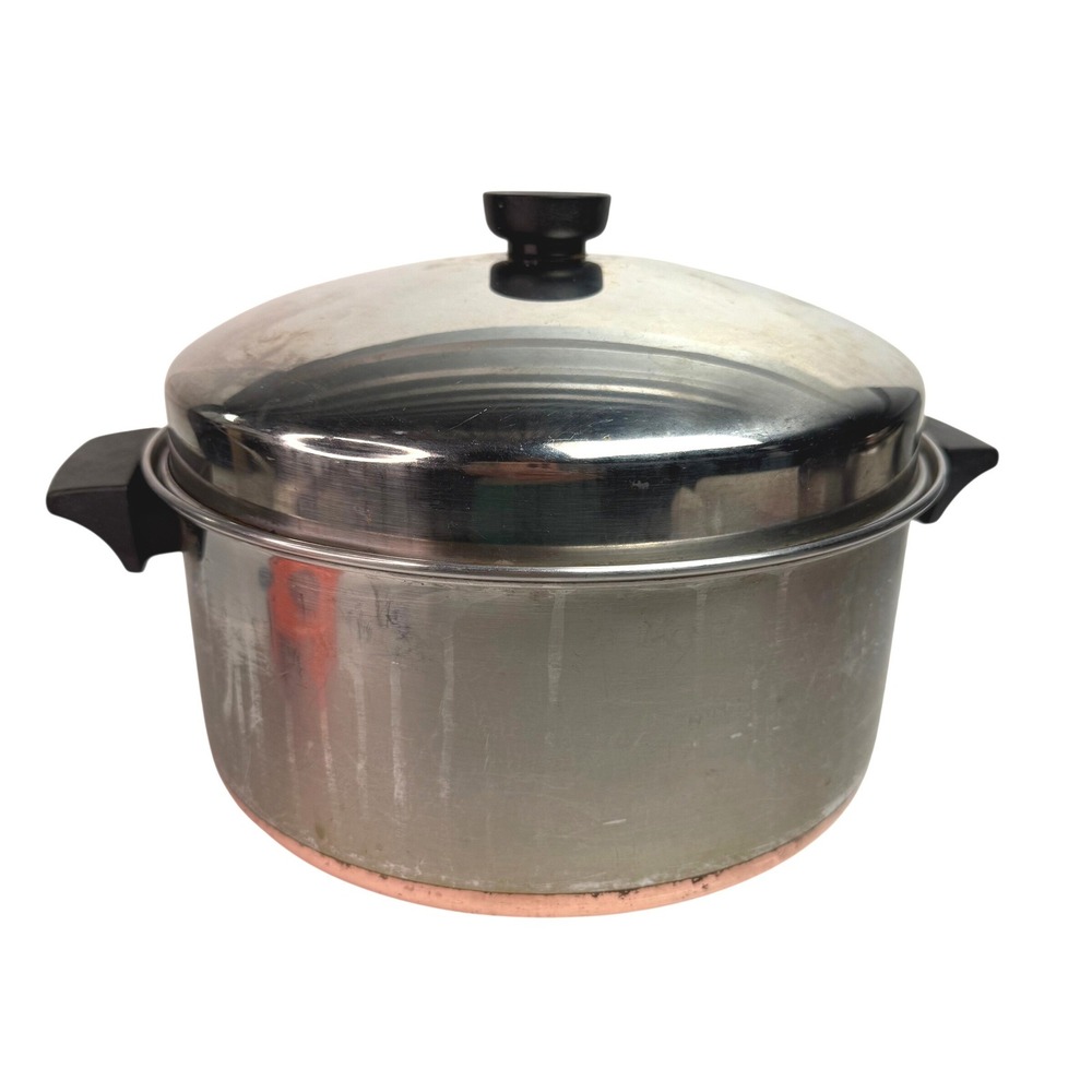 Revere Ware 1801 Copper Bottom 6 Qt Stock Pot w/ Dome Lid Rome NY USA Vintage